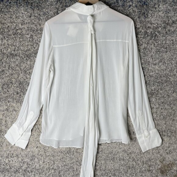 Mango Shirt Womens Medium White Valentin Tie Neck Long Sleeve Button Up Blouse - Picture 7 of 8